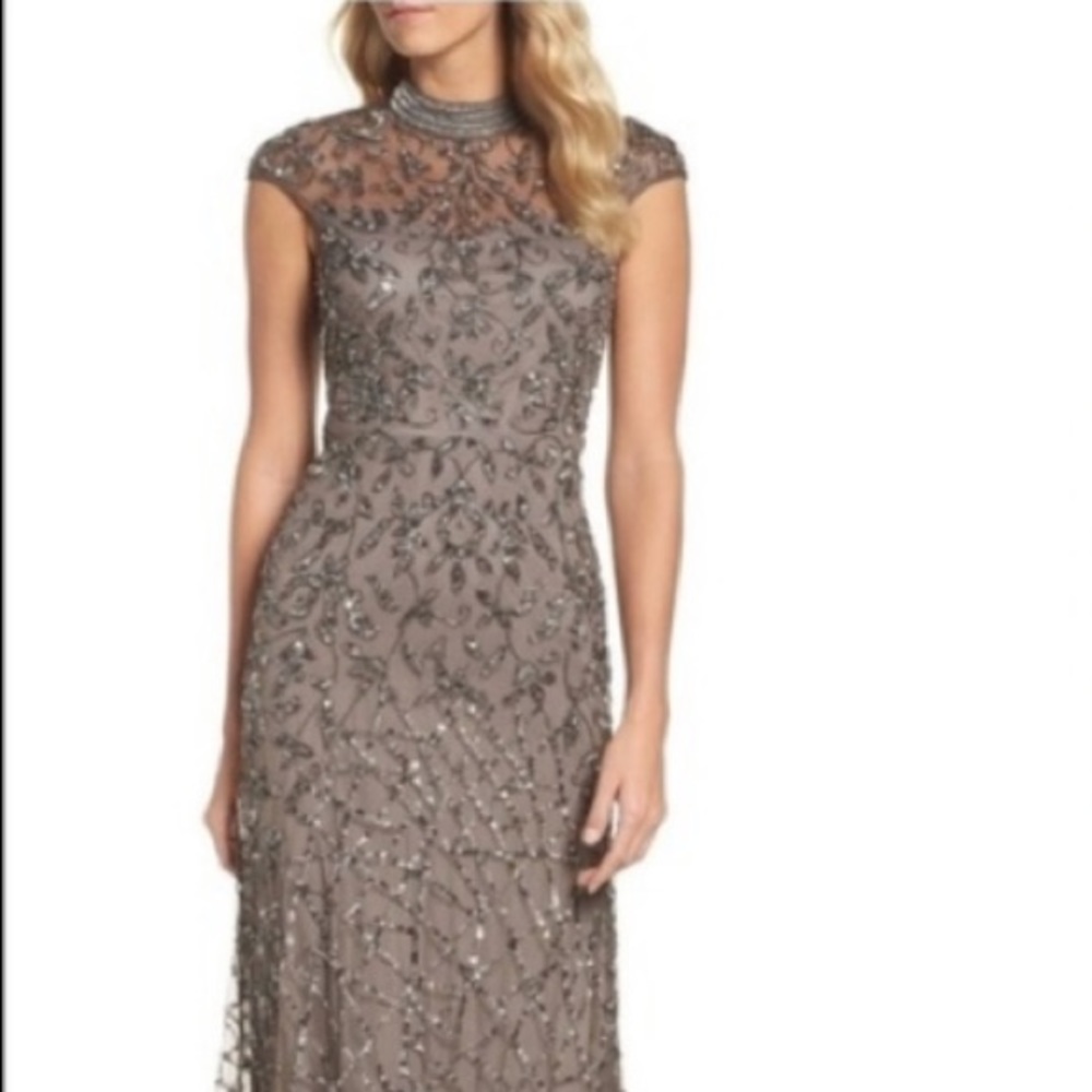 Adrianna Papell mock neck beaded gown - Picture 4 of 9